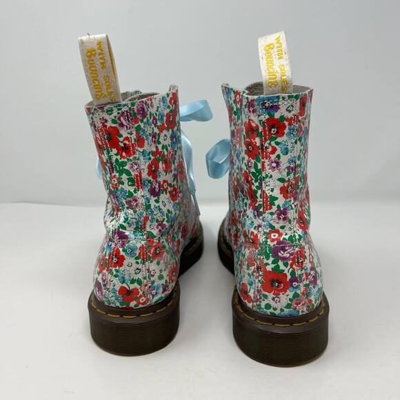 Dr. Marten Boots Women's Size 8 Blue Pascal Floral Print Ribbon Laces Combat - Picture 6 of 16
